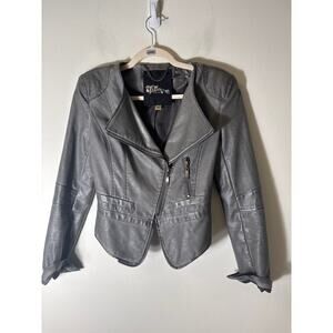 The Fillmore Greenish Gray Long Sleeve Faux Leather Zip Up Jacket Sz XS